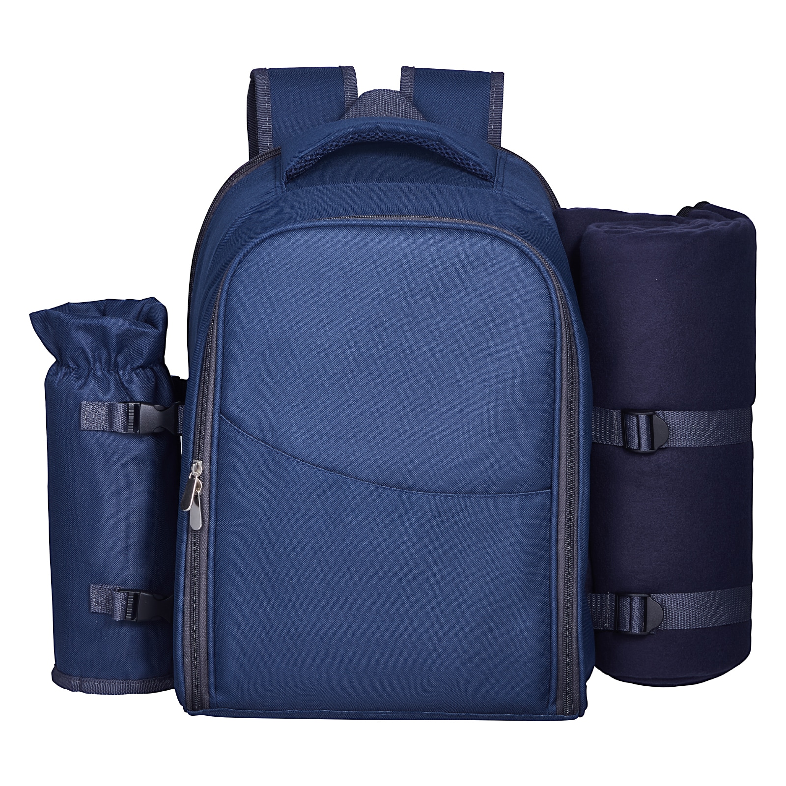 Beach Picnic Backpack Bag For 2 Person With Cooler Compartment Navy Blue_voghion.com